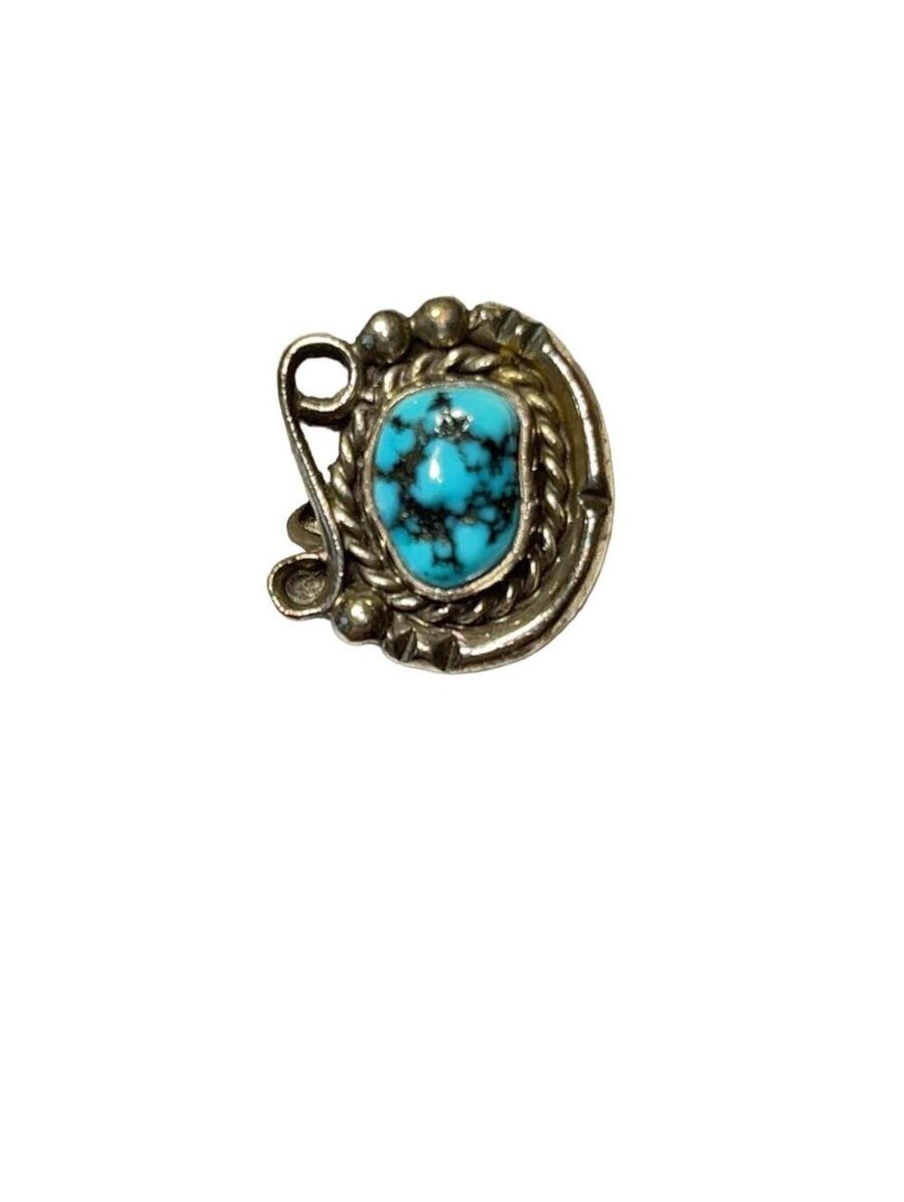 Sterling Turquoise Nugget Ring Pinkie Native American- 4.7g - Size 3.5 Signed LH